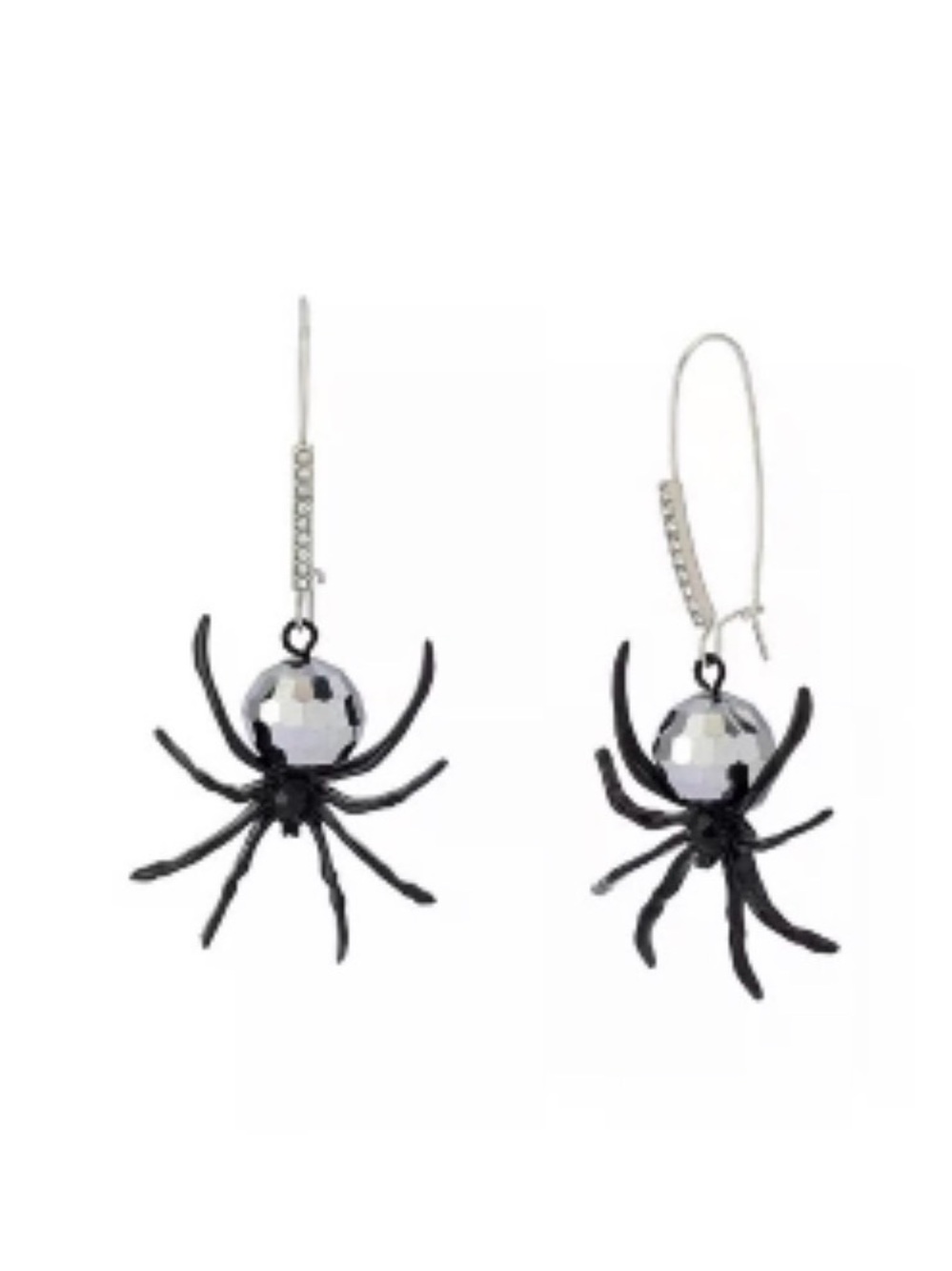 Betsey Johnson Black Spider Drop Earrings with Silver Faceted Bead